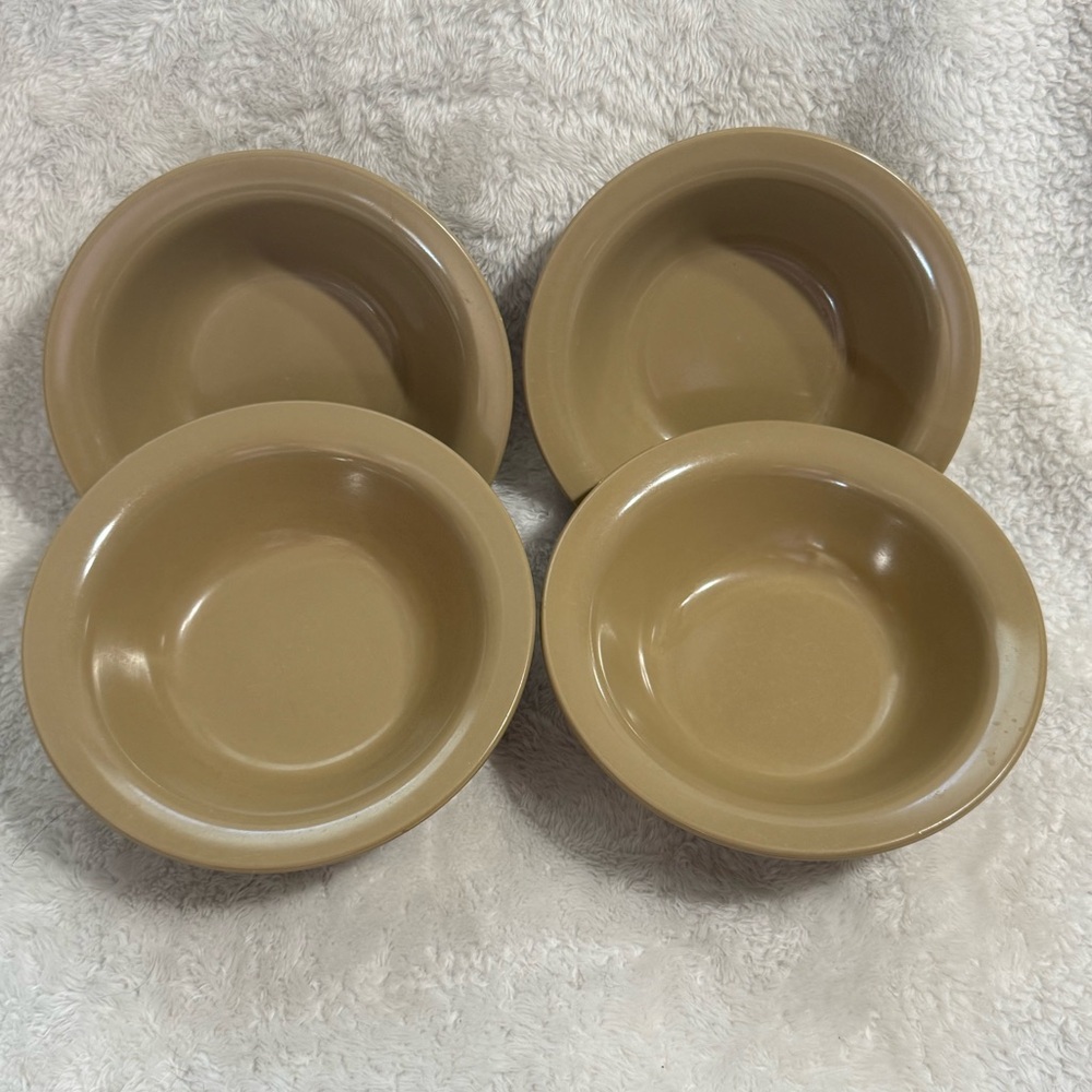 4 Vintage Boontonware 6.75" Cereal Soup Bowls Brown Made in USA